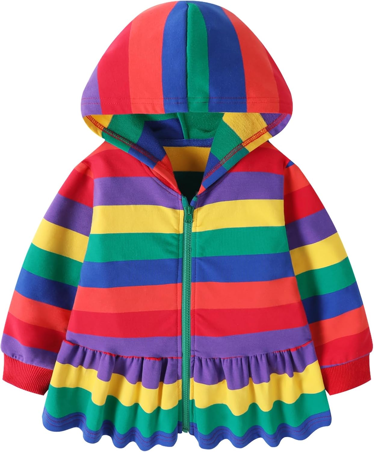 HILEELANG Toddler Girl Zip Up Hooded Sweatshirts Jacket With Ruffle Hem Cotton Lightweight Outwear