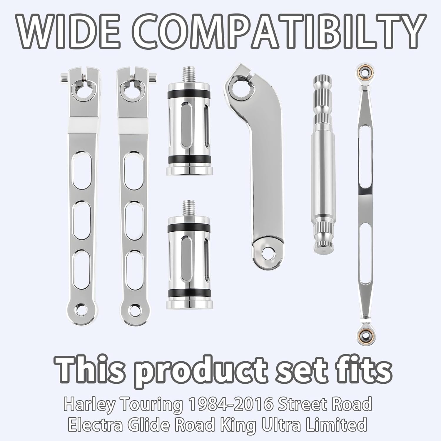 4Pcs Shifter Lever Shaft + Shift Rod Lever + Heel Toe Gear Shifter Lever Kit for Harley Touring 1984-2016 Street Road Electra Glide Road King Ultra Limited,Chrome