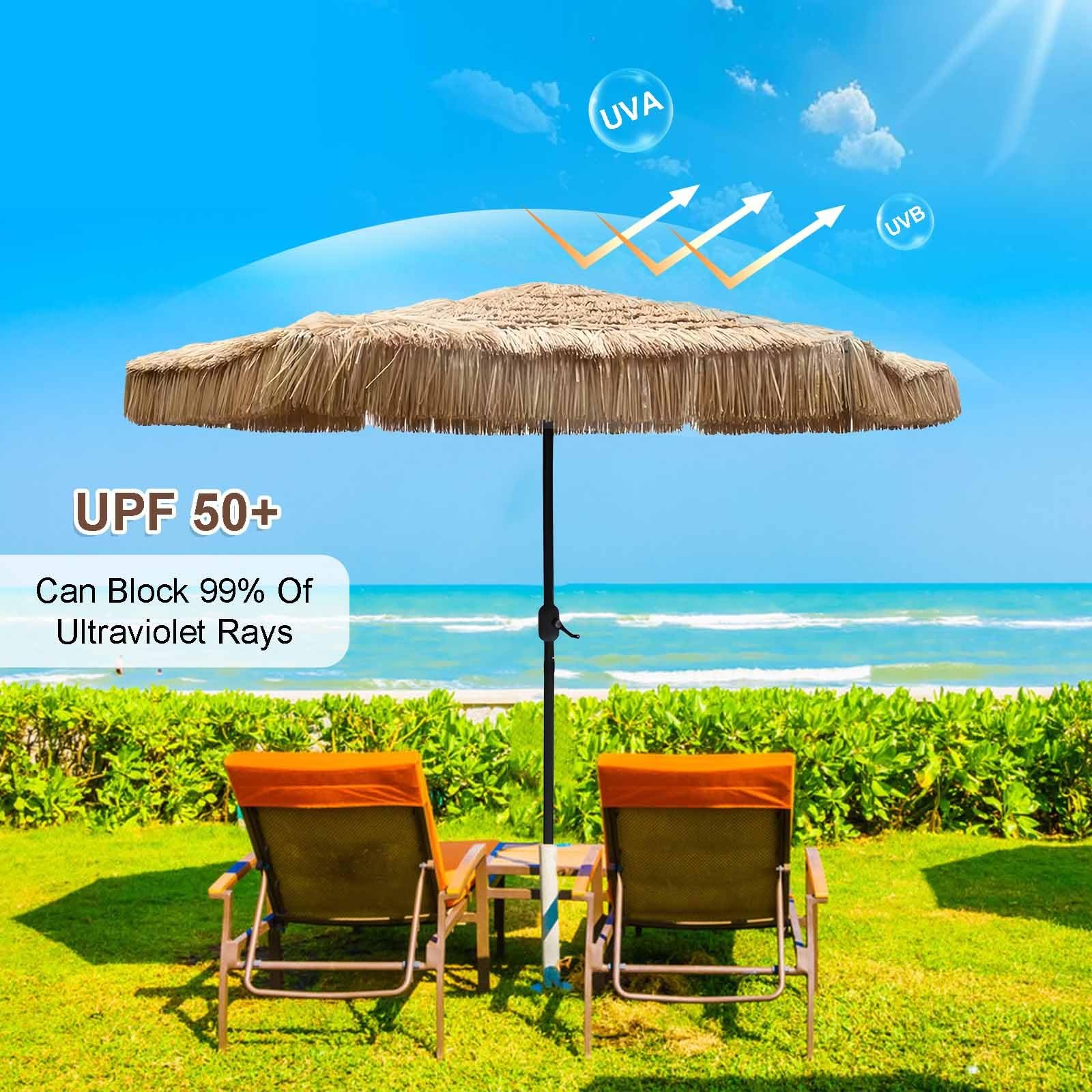 Sombrilla Playa Grande Sombrilla Terraza Exterior Ø 270cm Protección UV30+ Hawaii Parasol Terraza Exterior, Control De Manivela ＆ 8 Varillas, UV50+ Protección UV Para Jardín, Patio Y Piscina