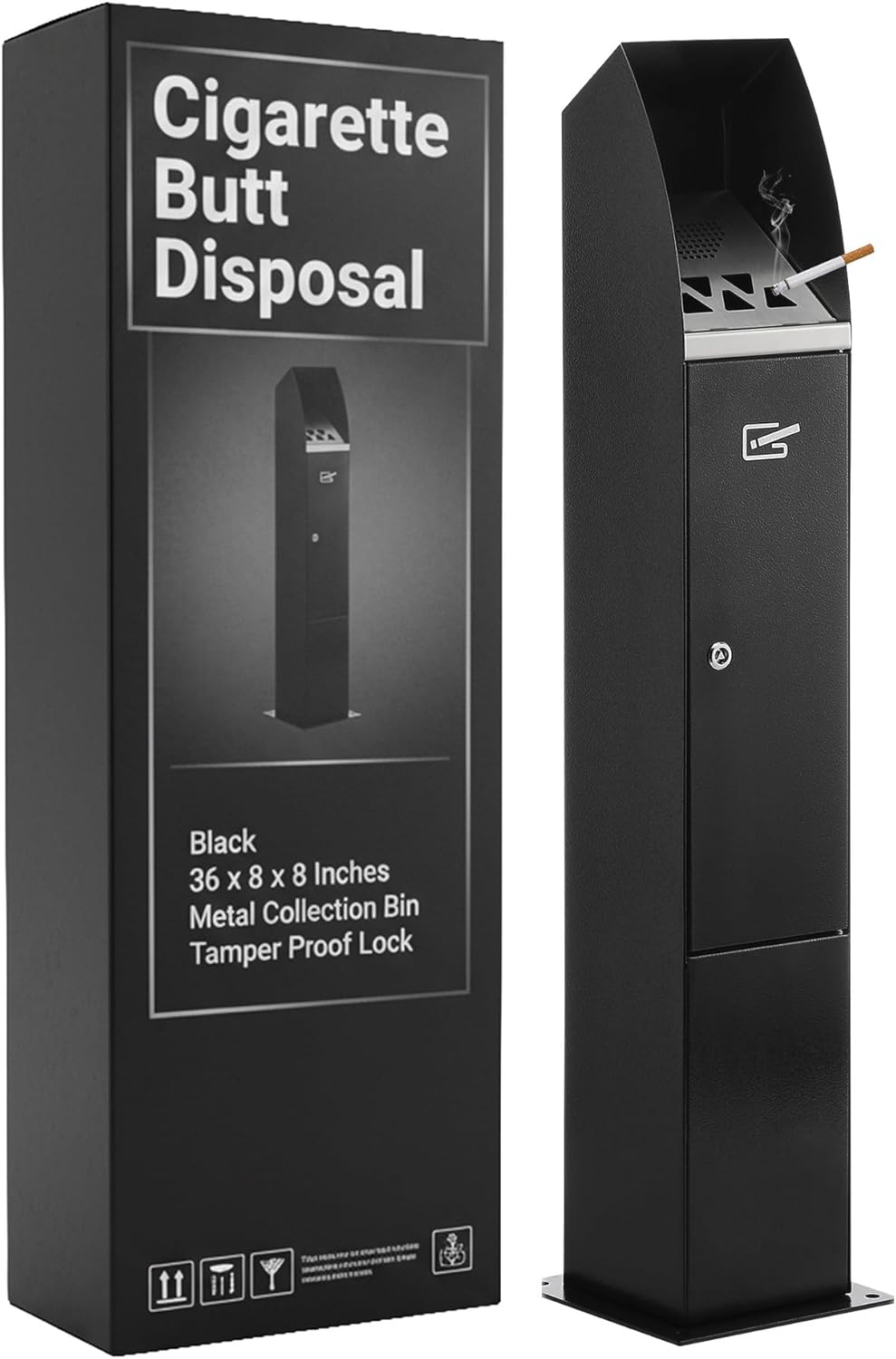 Houseables Cigarette Butt Disposal Outdoor, Cigarette Disposal Outdoor, Standing Ashtray, Butt Can for Outside, Commercial Smoking Receptacles, Smokers Outpost, Outside Ashtrays, Container Lock, 36”H