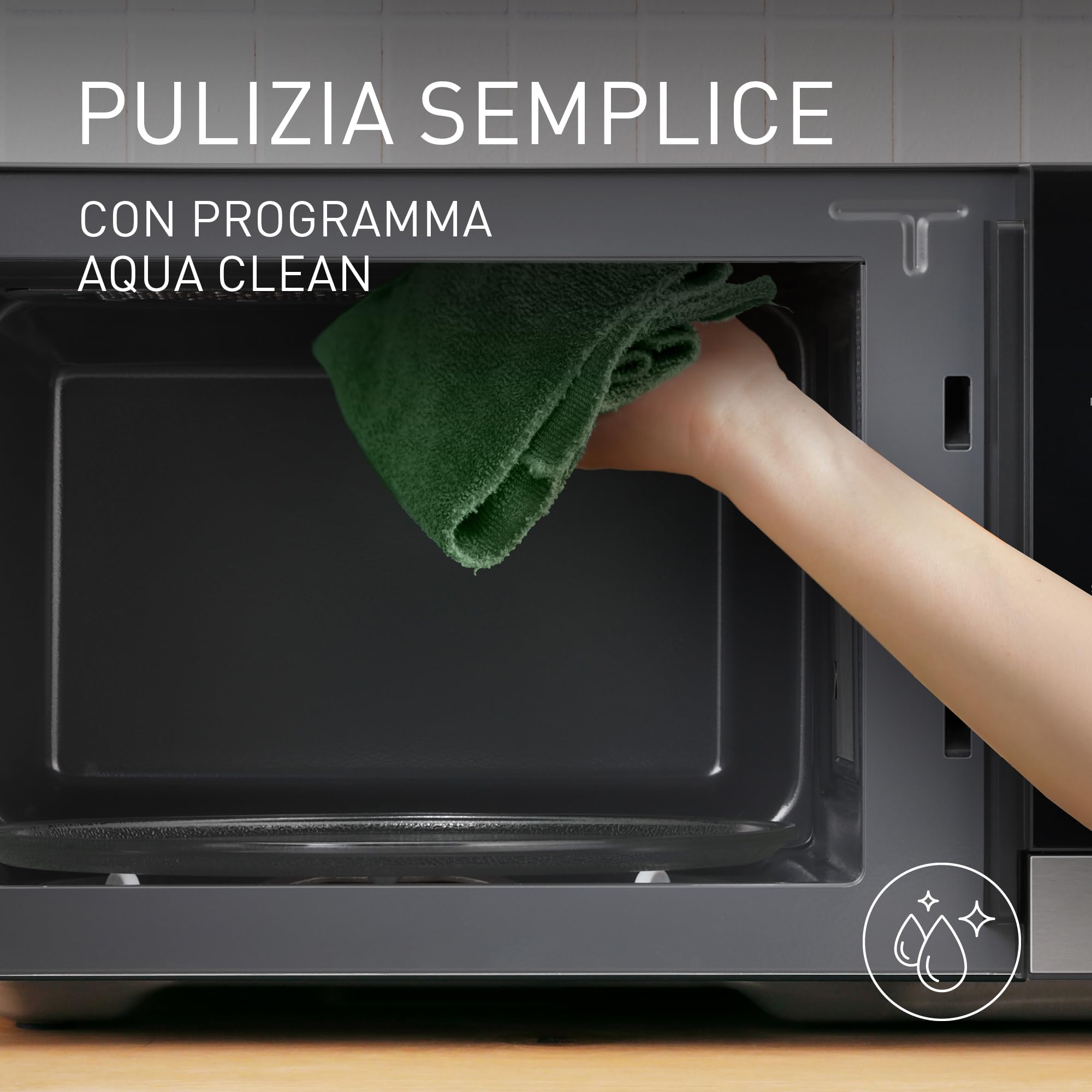 Panasonic NN-GD38QSEPG Forno a Microonde Grill 29L con Teglia Steam+, 1000W, Scongelamento Automatico, Cottura Combinata, Timer, Nero e Acciaio Inox