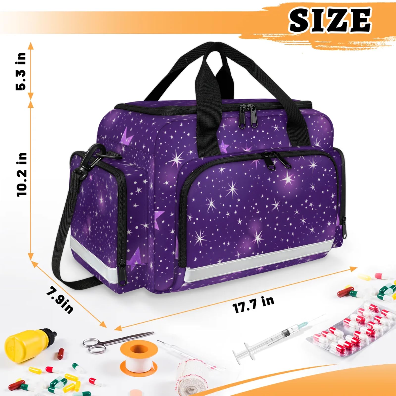 GzLeyigou First Aid Bags Empty, Gleaming Starry Sky Emergency Bag First Aid Kit Multiple Compartment Kit Carrier On Call Trauma Bag For Paramedics Emergency Medical Supplies Kit