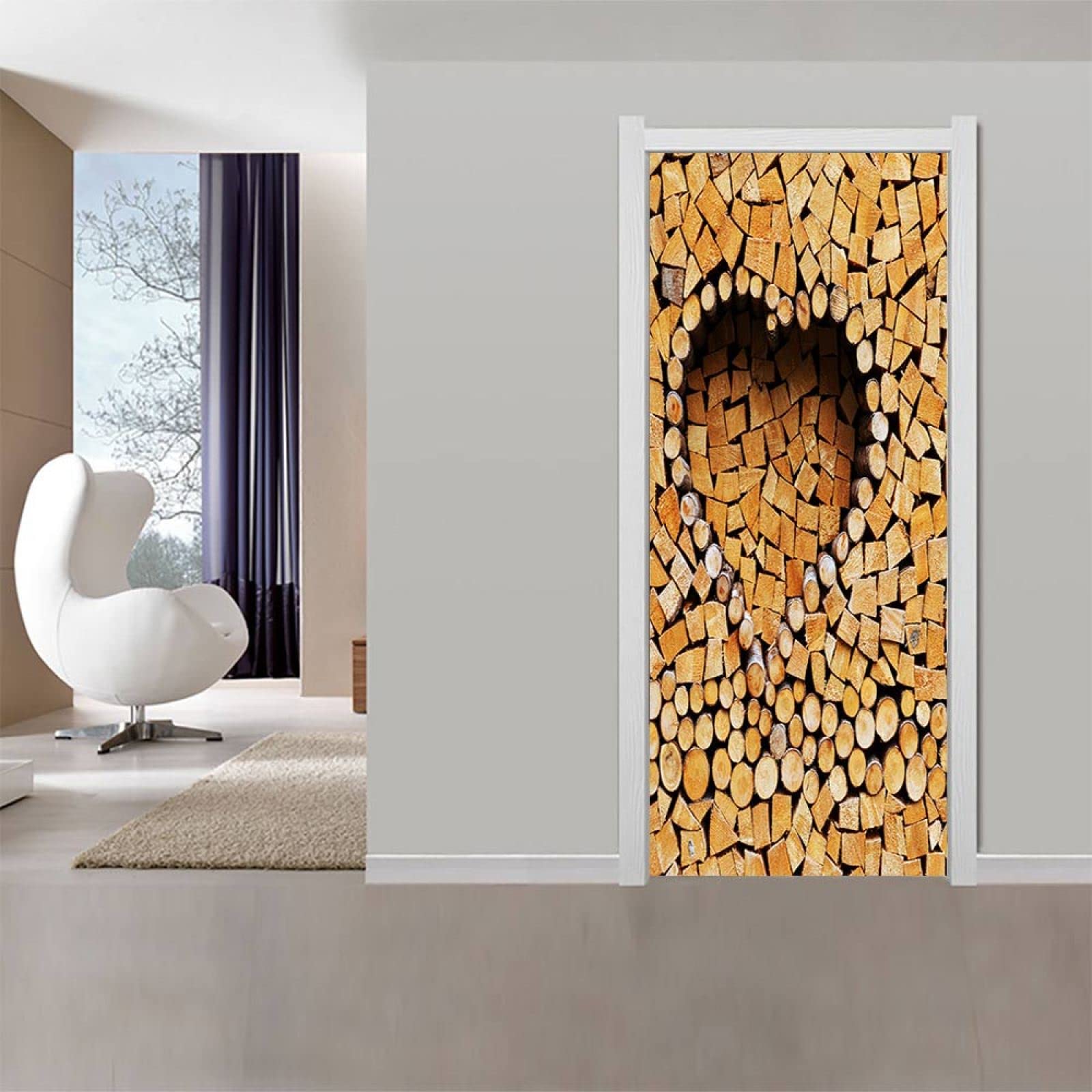 3D Door Sticker Wooden Heart W85 x H205 cm Waterproof Mural Vinyl Wall for Interior Doors Livingroom Bedroom Bathroom Office Home Decor