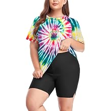 Inno Womens Plus Size 2 Piece Rash Guard Swimsuits Short Sleeve with Boyshorts UPF 50+ Surfing Swimwear 1X 2X 3X 4X 5X 6X