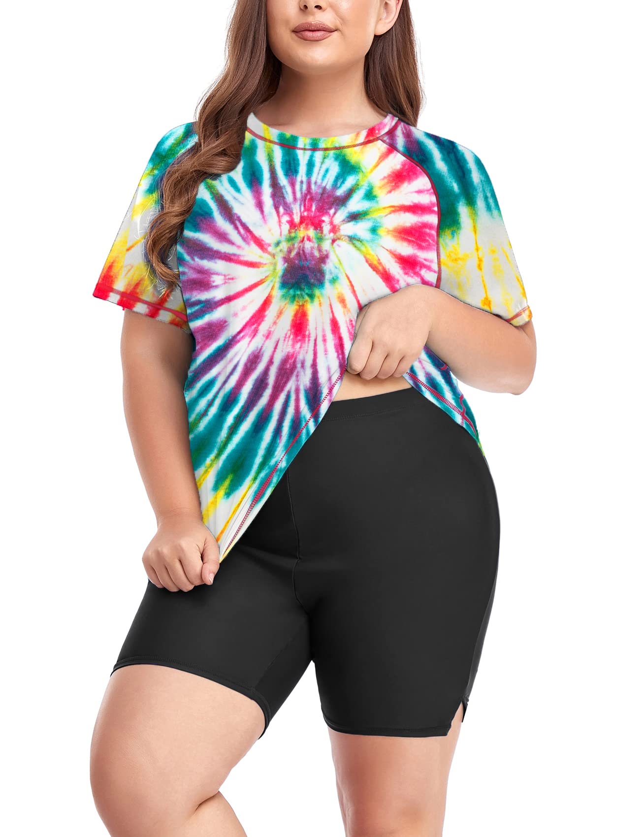 Women's Plus Size Rash Guard Swim Shirt Short Sleeves UPF 50+ Swimwear Workout Tops 0X-6X-image-33