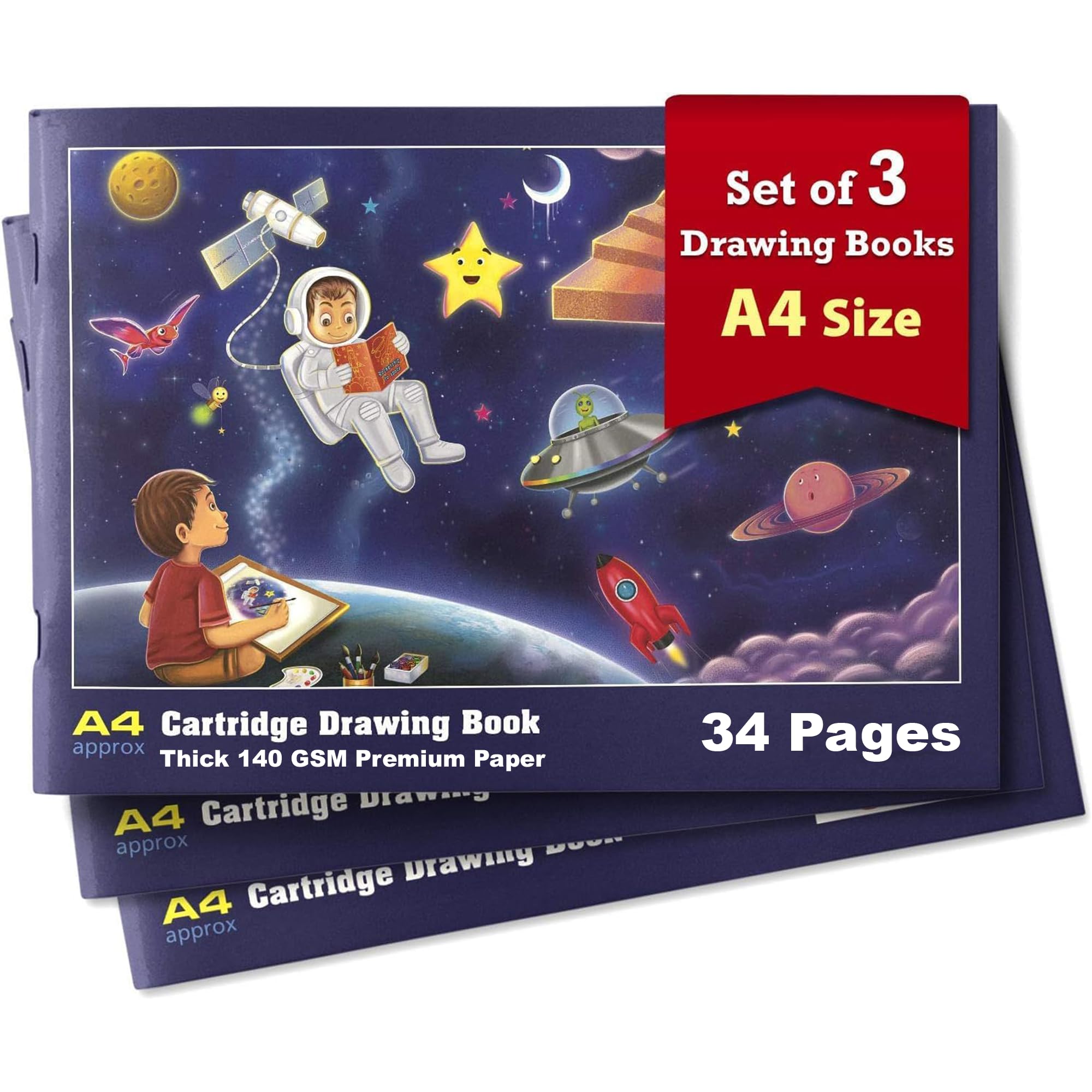 A4 Drawing Pad (Pack of 3), White, A4 (Pack of 3)