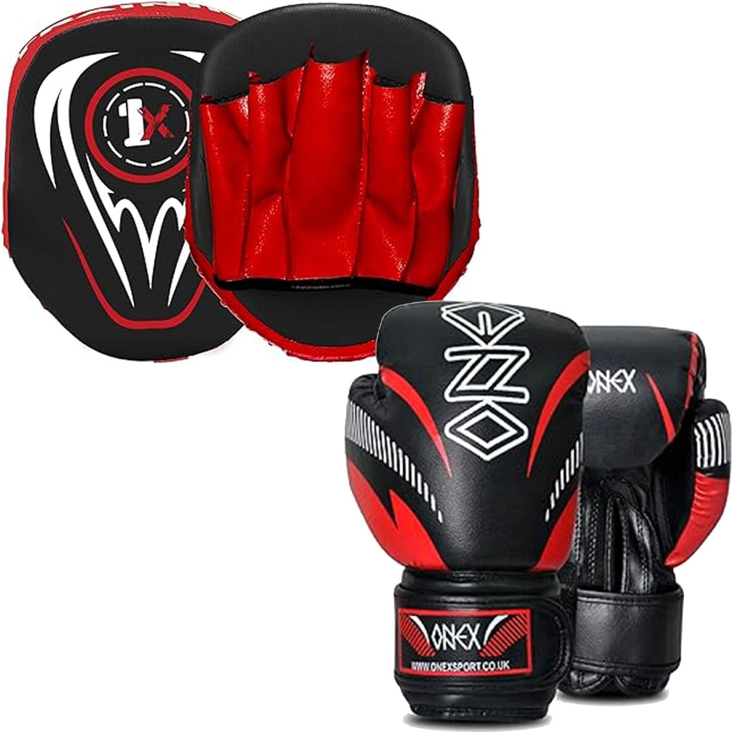 Kids Boxing Gloves and Pads Set – Junior Training Kit for Boys & Girls | Punching Pads & Gloves Combo for Kickboxing, MMA, Karate & Fitness | Ideal for Beginners Ages 5–12 (Red)