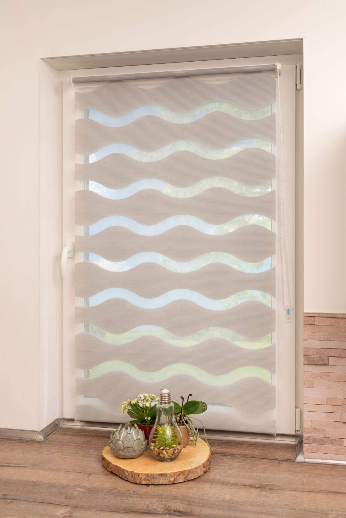 K-home Klemmfix Doppelrollo "Welle" ohne Bohren - Grau 80 cm x 200 cm (B x L)