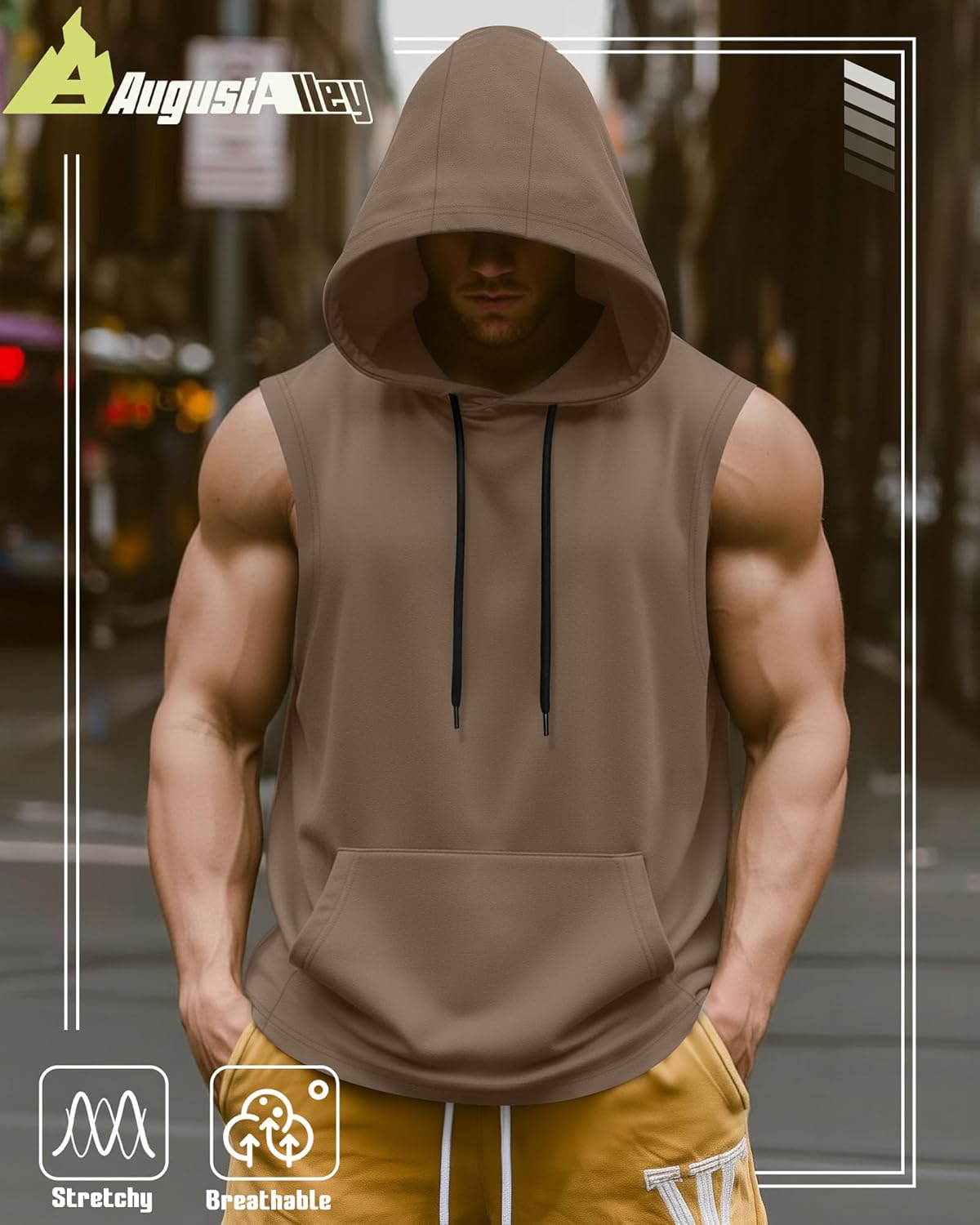 August Alley 3 Pack Men's Hooded Tank Tops, Workout Sleeveless Gym Hoodie Muscle Bodybuilding Running Cut Off Shirts