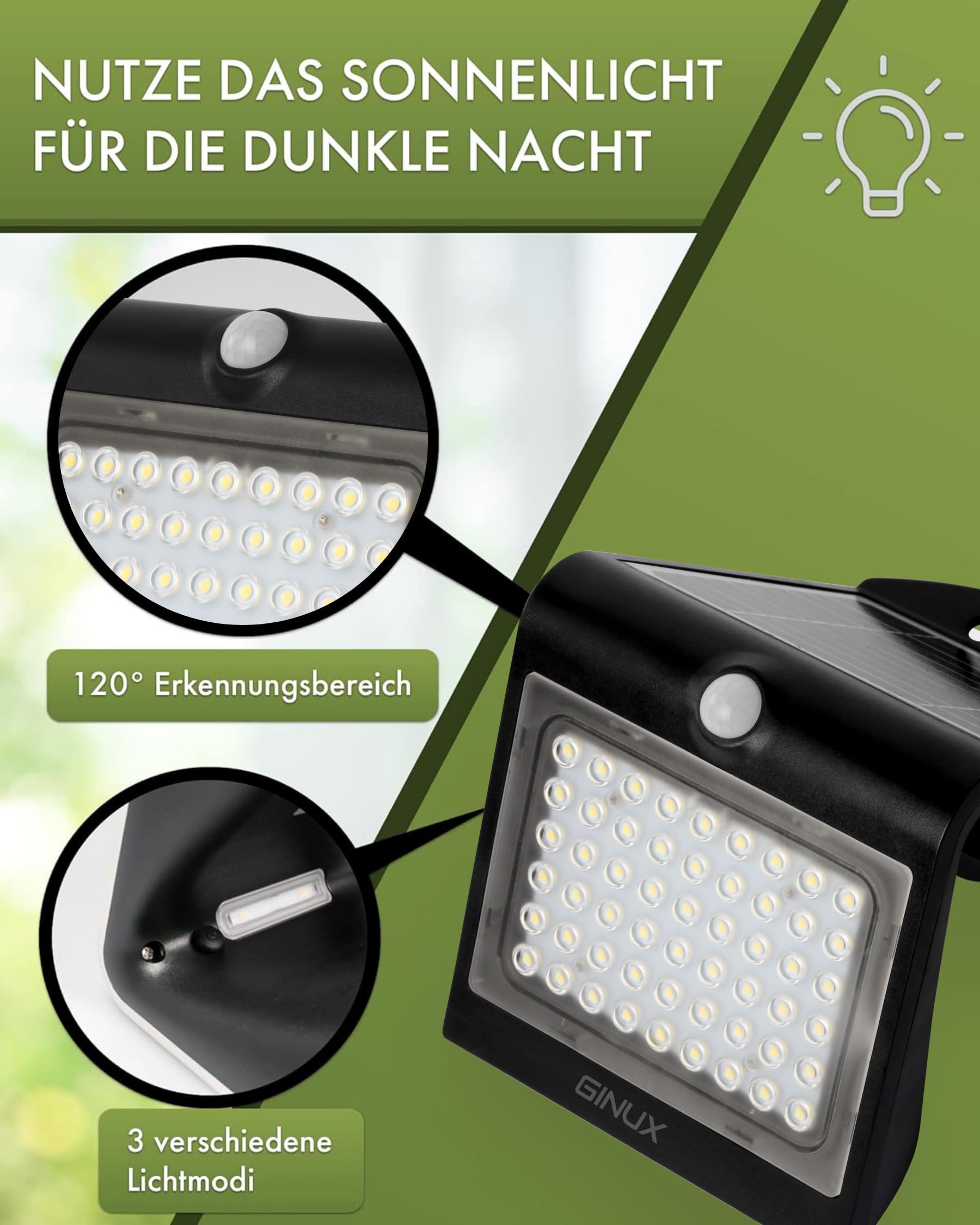 Solarlampen für außen mit Bewegungsmelder - Solar Wandleuchte aussen mit Superhellen LEDs und PIR-Sensor, Solar LED Strahler für Wand und Garten (40W Schwarz)