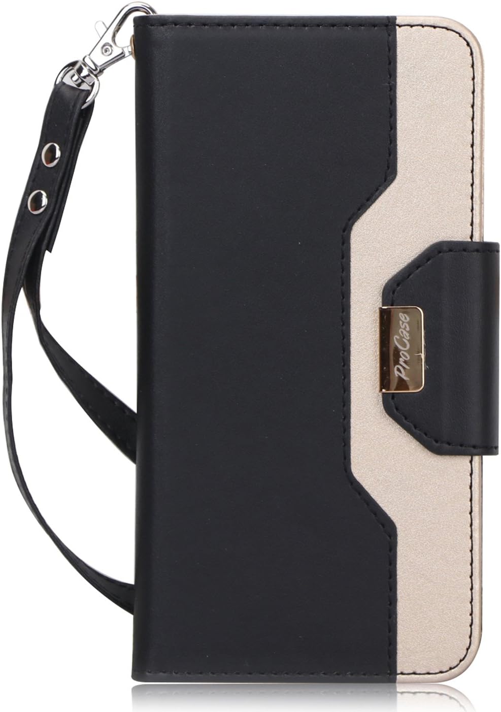 ProCase Galaxy J7 2018 Wallet Case, Galaxy J7 Aero/J7 Star/J7 Top/J7 Crown/J7 Aura/J7 Refine/J7 Eon Folding Flip Kickstand Case Protective Book Cover with Card Holders Mirror Wristlet -Black