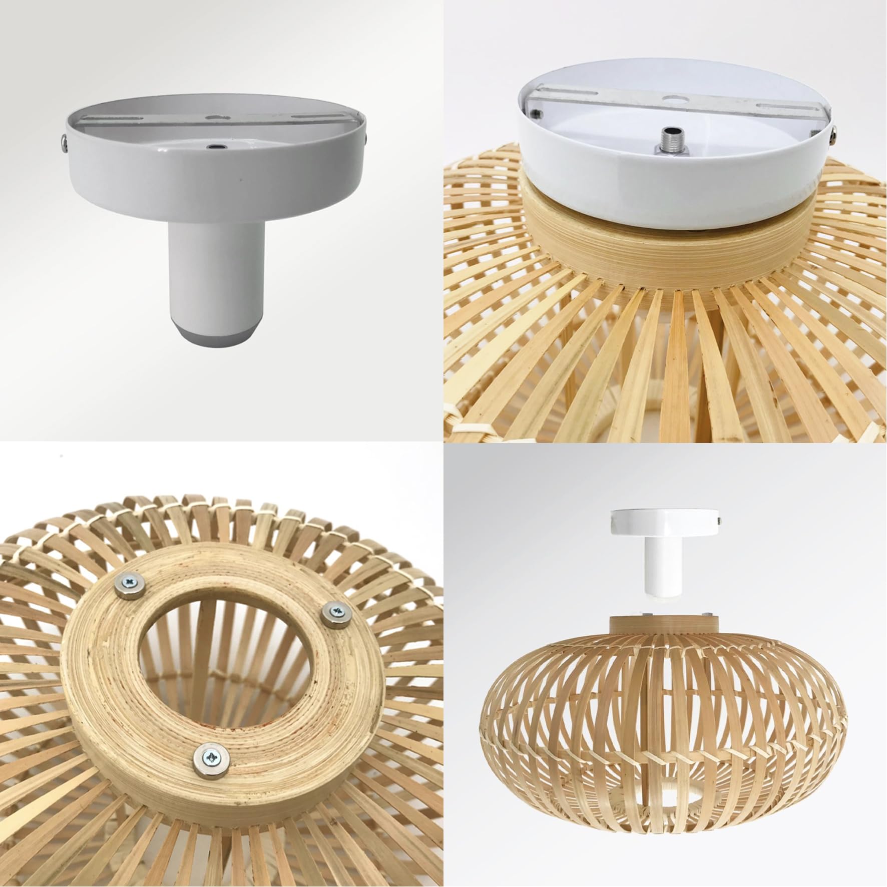 LUSSIOL - luminaire Manille, plafonnier en métal et bambou, abat-jour naturel, lampe de plafond pour salle de bain, chambre, restaurant, entrée, couloir, E27, diam. 38cm