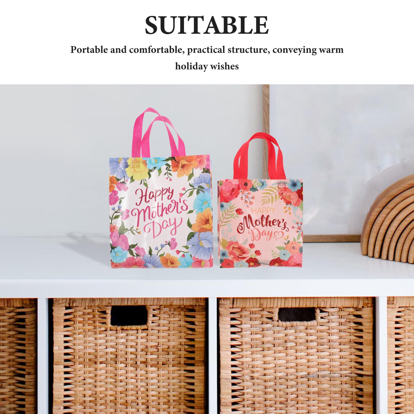 UTHCLO Bolsas de Obsequio Día Madre 24 Piezas Bolsa No Tejida con Asas Diseño Floral Tamaño Mediano para Envolver Regalos Dulces y Recuerdos de Fiesta para Mamá y Abuelas