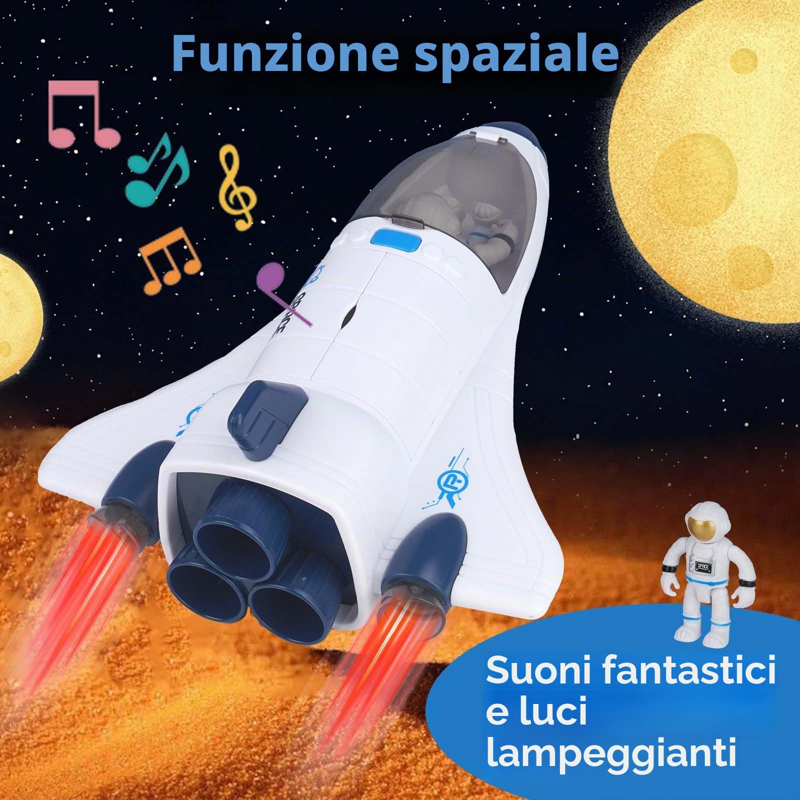 Space Shuttle - Razzo Giocattolo Spaziale per Bambini e Ragazzi, Giocattolo Educativo Scientifico con Astronauti Figure (Blu)