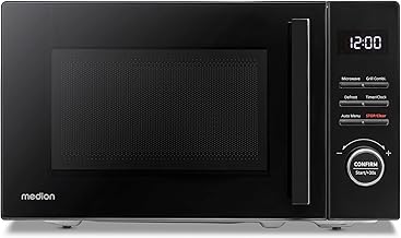 MEDION MD12021 Small Microwave with Grill (20 Litres, 800 Watt, 1000 Watt Grill, 8 Automatic Programmes Including Defrost Function, 5 Power Levels, 95 Minute Timer, Turntable, MD12021) Black