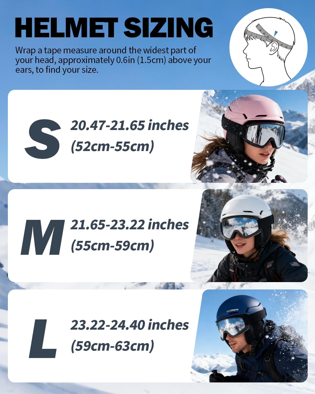 VCOROS Adult Ski Helmet with Goggles Set, Lightweight DXH-811 Snow Sport Helmet for Men and Women, Durable PC Shell, Shockproof Snowboard Helmet for Skiing Snowboarding Snowmobile