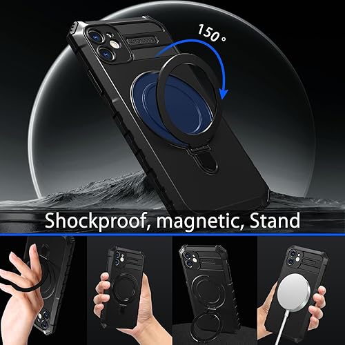 Miniatura 2 de DUEDUE Funda magnética integrada con soporte y soporte para anillo compatible con MagSafe, grado militar, a prueba de golpes, para Apple iPhone 11