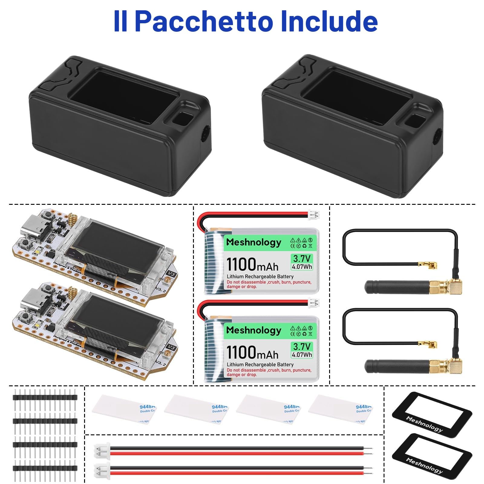 Confezione da 2 schede ESP32 LoRa V3 Batteria 1100 mAh Custodia protettiva Antenna 868 MHz Dispositivi SX1262 LoRa V3 Per Tastic Mesh AR Duino LoRaWAN IoT (N30)