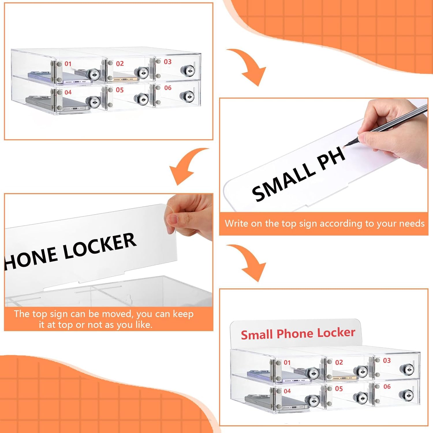 Phone Key Locker Clear Cell Phone Storage Cabinet Transparent Cell Phone Holder Slot with Keys for Classroom Factory Employees Students,40CardSlot