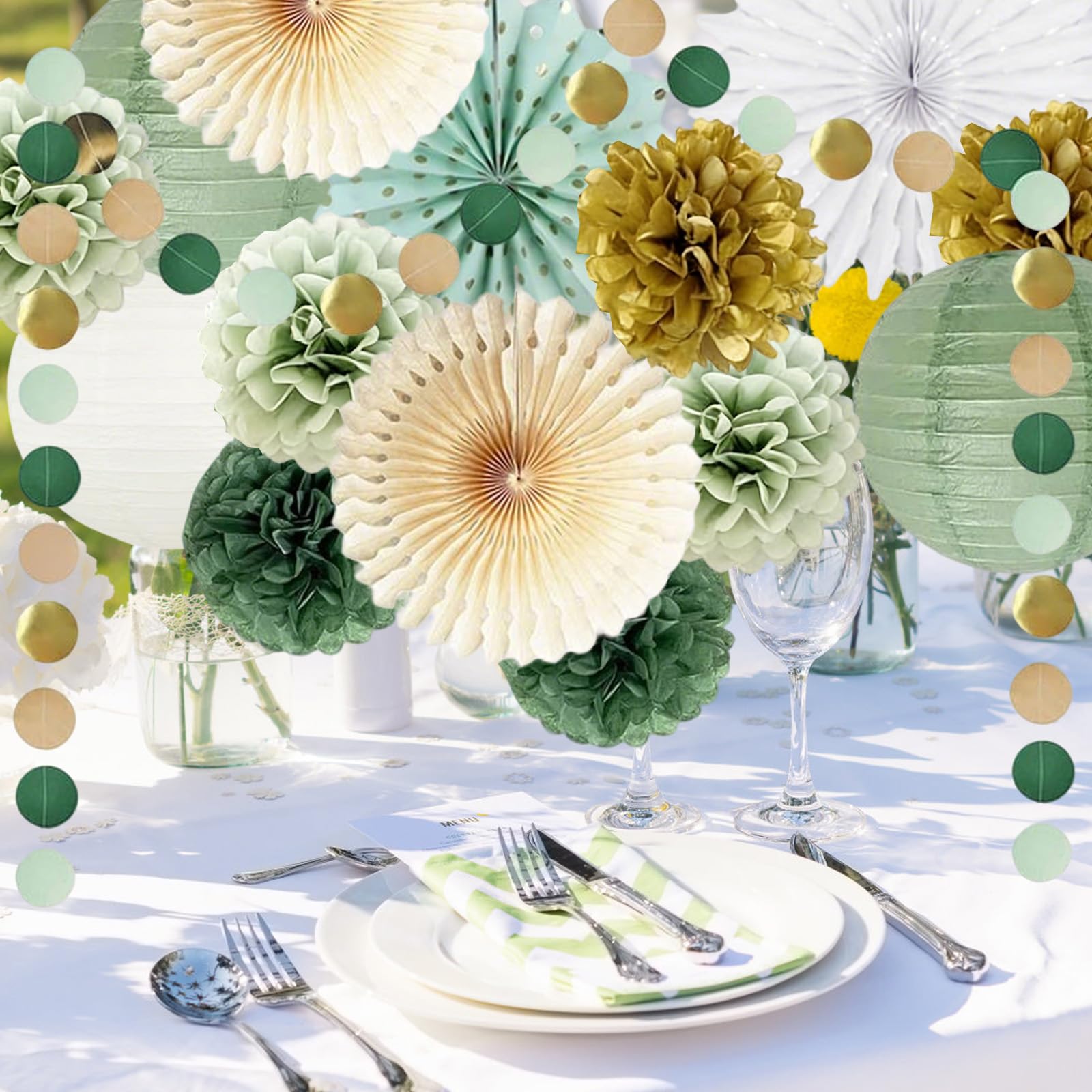 Pompon di Carta Velina,Forniture per Feste,Decorazioni Compleanno,Decorazioni Pompon,Decorazionis Festa Verde Salvia,Puntini Ghirlanda Verde Salvia,Fiori di Carta per Decorazionis Compleanno