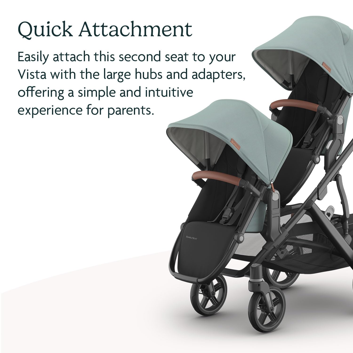UPPAbaby Vista V3 Stroller + RumbleSeat V3 - Convertible Single-to-Double Stroller System - Toddler Seat, RumbleSeat Accessory, Adapters Included - Kenzi (Mystic Aqua/Carbon Frame/Saddle Leather)