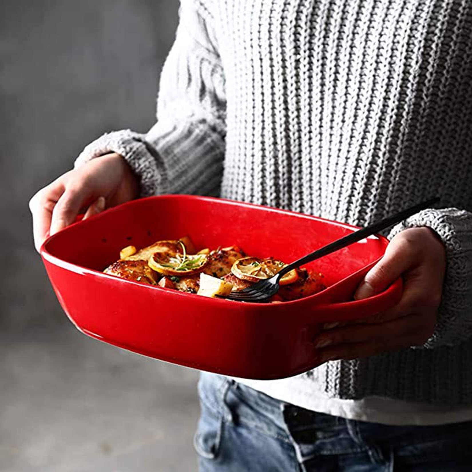 Lot de 2 moules à tarte rectangulaires en porcelaine, joli gâteau, assiette à tarte en porcelaine pour la cuisson, plat de cuisson à tarte en porcelaine pour Thanksgiving et le dîner de Noël, rouge