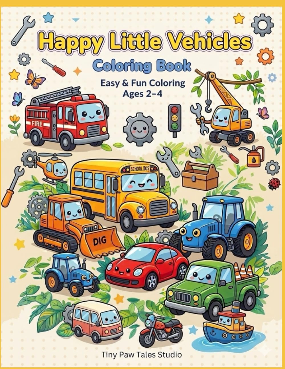 Cute Baby Vehicles Coloring Book: Easy & Fun Coloring for Toddlers Ages 2–4