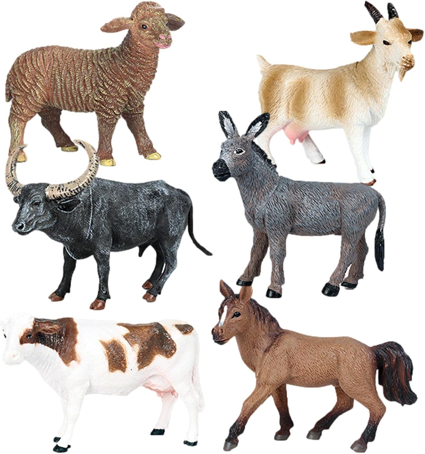 Farm Animal Figures Toys, 6 Pcs Farm and Jungle Animals Figures
