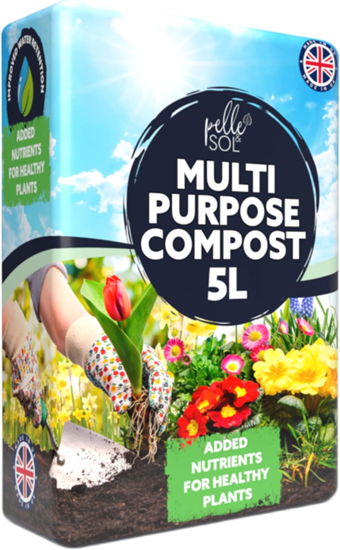 Pelle & Sol 5L Multi Purpose Compost - Compost for Outdoor Plants & Soil for Plants Indoors - Potting Soil for Pots Plants Outdoor - All Purpose Nutrient Rich Fertiliser, Houseplant Potting Mix