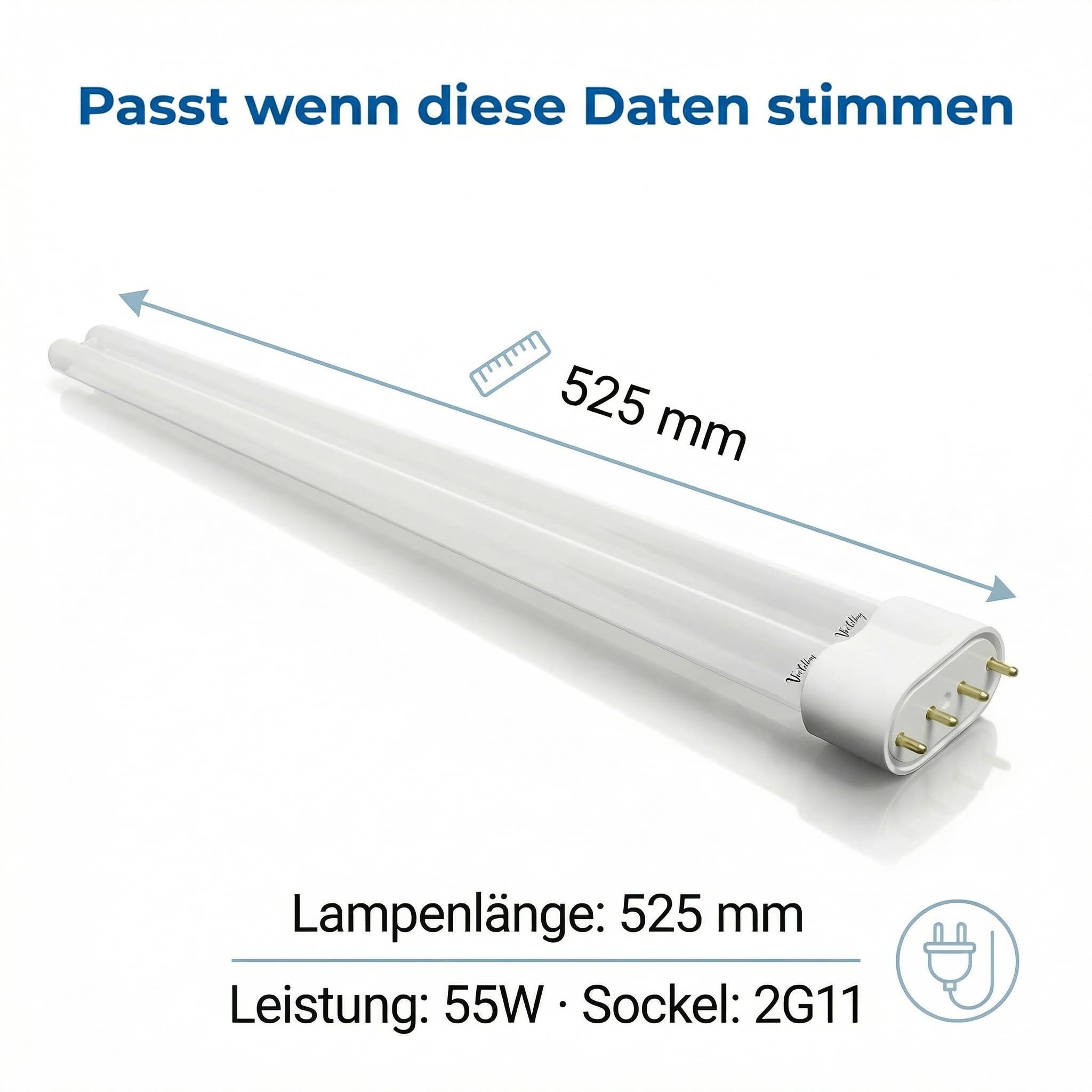 Pondlife 2x UVC PL Ersatzlampen 55W, Sockel 2G11, 525 mm, 2er-Set, hochreines Quarzglas (ca. 92% UV-C-Abgabe) für UVC-Teichklärer/Teichfilter, Ersatz-Leuchtmittel