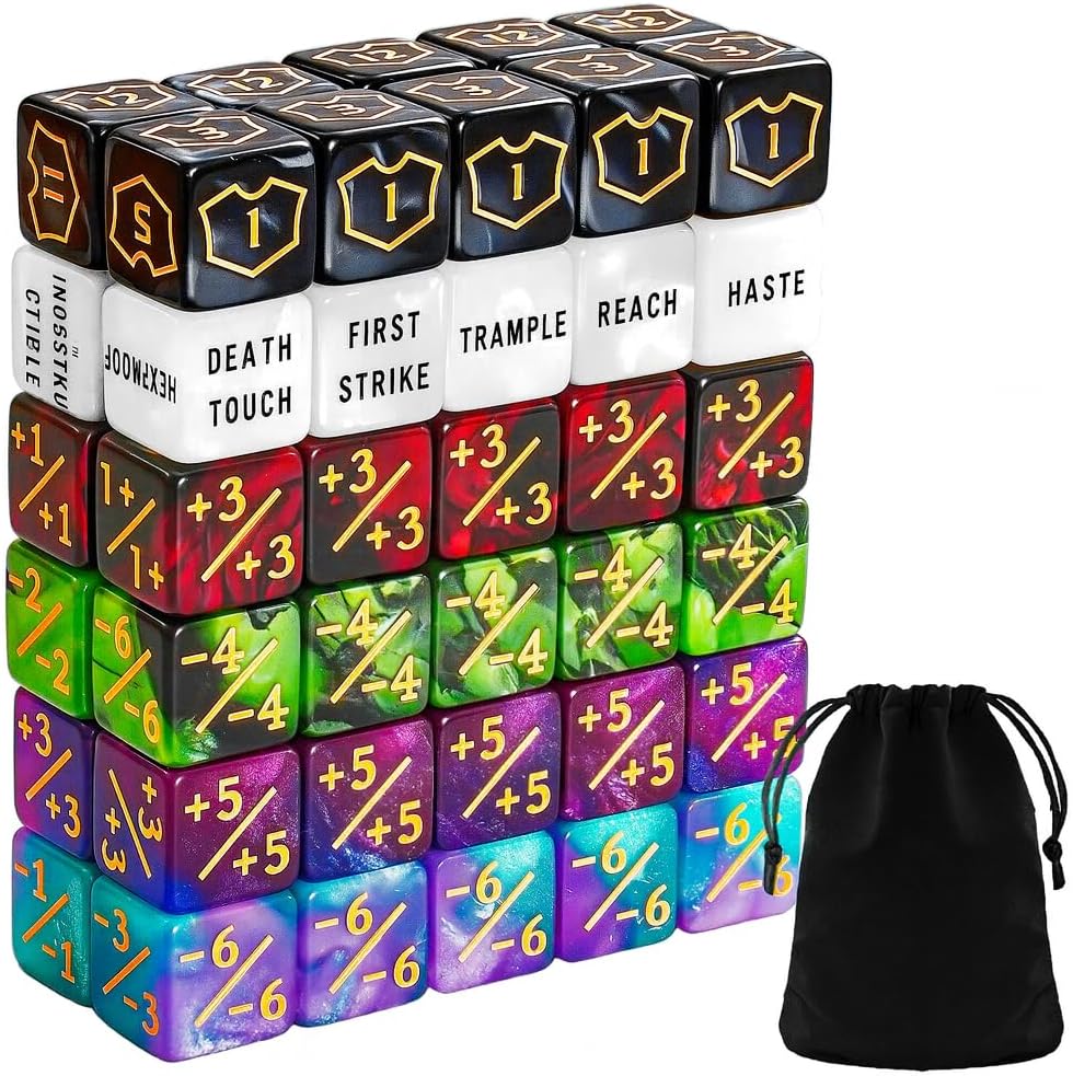 60 Pcs Mtg Dice Counters Keyword Life Counter 1/+1 Commander Buff Tokens 6 Sided Set For Mtg, Tcg, Card Games Accessories