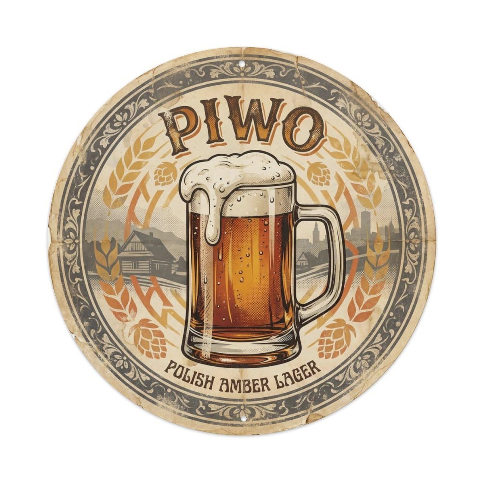 Polish Travel Beer Foam Mug Taproom Retro Screenprint Metal Tin Sign