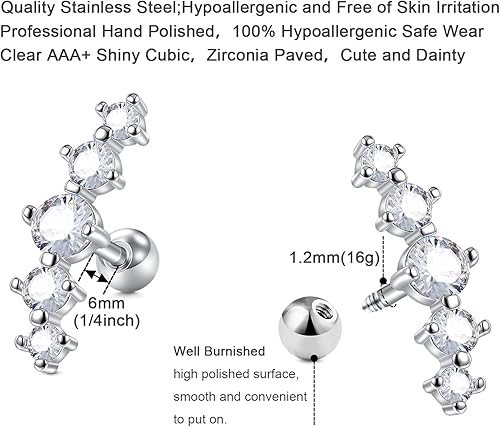 Miniatura 3 de Mayhoop Aretes de cartílago de 0.56 oz, aretes de aro para tragus, piercing de cartílago, joyería para hélice, aro, daith, caracola, acero