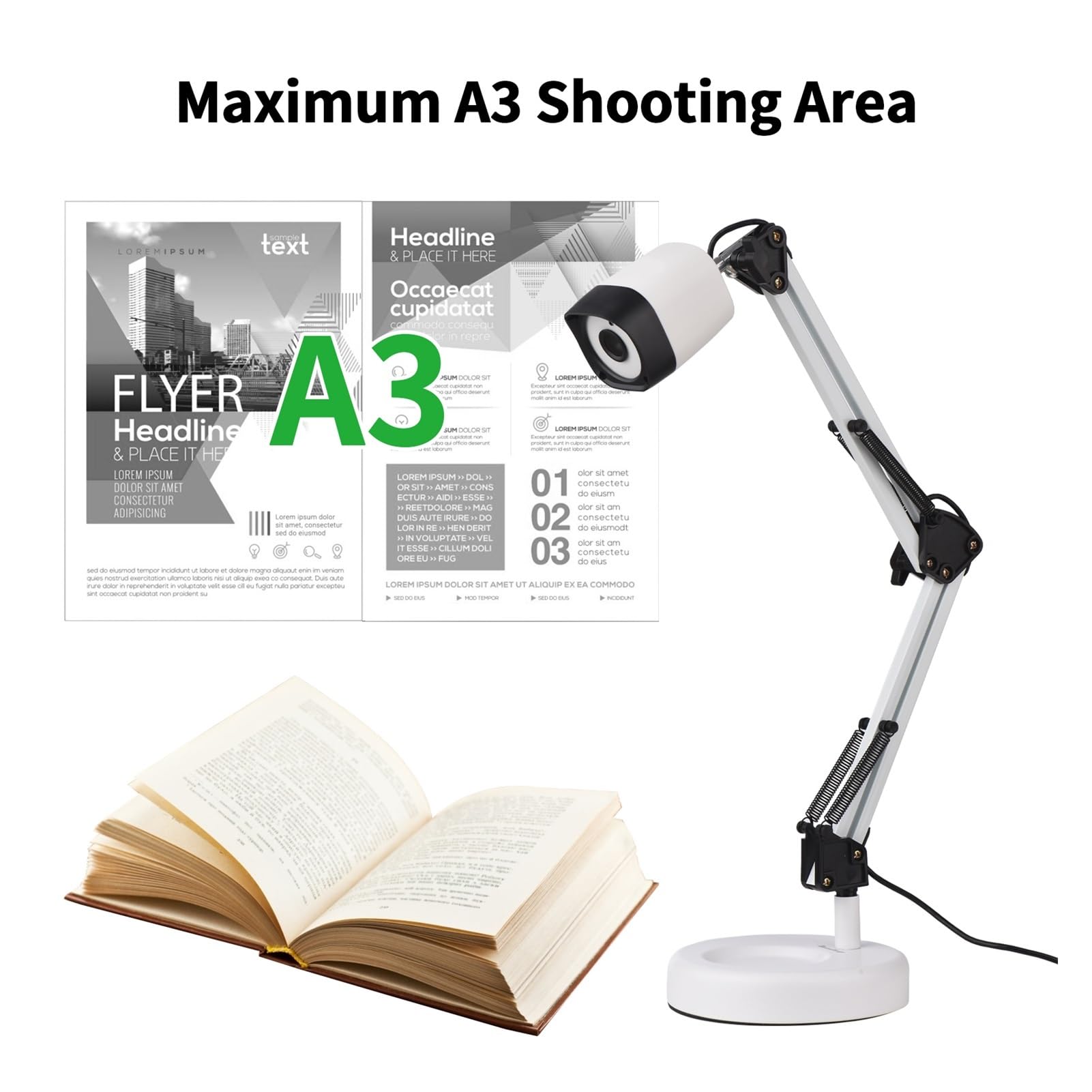 Cámara y cámara web con escáner de documentos 2 en 1, luz LED suplementaria automática y tamaño de escaneo A3 HD de 8M for enseñanza en línea