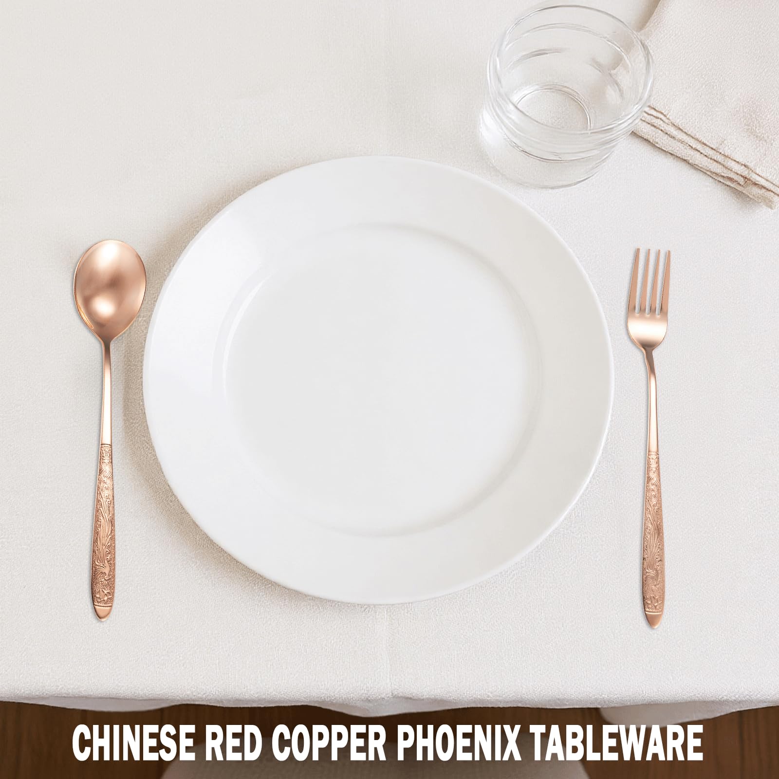 Utensili in rame puro al 99,99%, posate in rame con bellissimo significato cinese, adatti per cucina, casa, matrimoni, feste, lavabili in lavastoviglie (2 tipi)