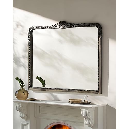 Mark&Day Wall Mirror, Aleece Traditional Black Arch/Crowned Top Vanity Mirrors for Bedroom Living Room Bathroom and Entryway Home Decor, Mounted Mango Wood Frame Mirror for Walls (34" H x 45" W)