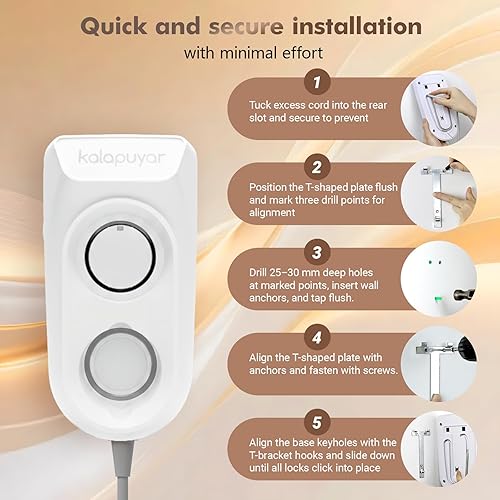 Miniatura 8 de Secador de pelo de montaje en pared 2026, 4 ajustes de calor, 2 ajustes de velocidad, secador de baño de alta velocidad de 1600 W con luz nocturna