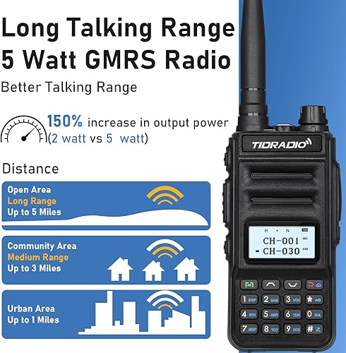 Miniatura 8 de TIDRADIO Radio TD-H5 GMRS con 4 baterías de 1500 mAh, radio de mano GMRS de 5 vatios para adultos, capacidad de repetidor GMRS, radio bidireccional