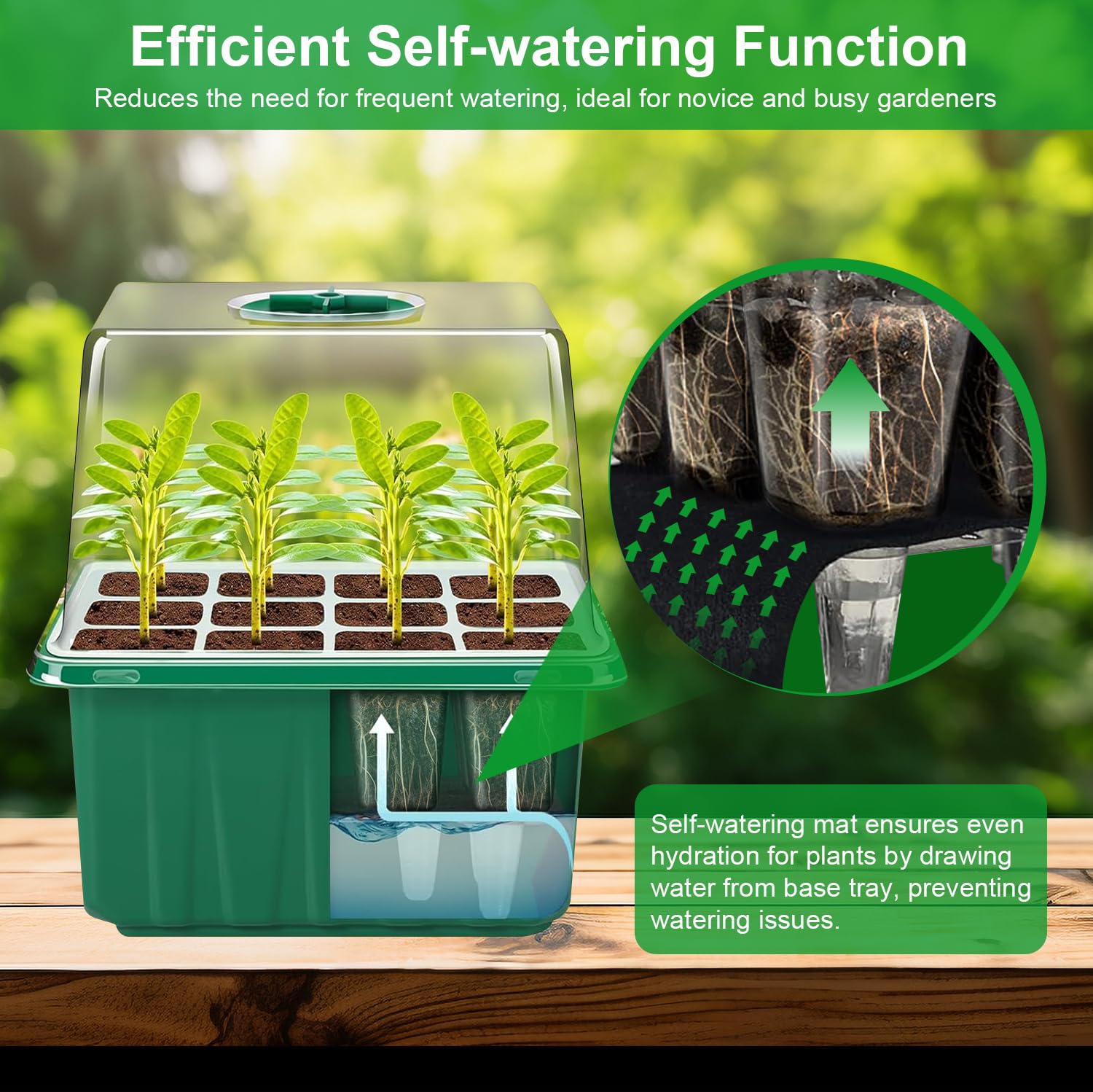 YAUNGEL Vassoio Germinazione, 6 Pezzi Autoinnaffianti Semenzaio per Piantine Mini Serra Propagatore con Luce di crescita Regolabile Luminosità & Umidità Propagatore di Semi Kit，Controllo del Tempo