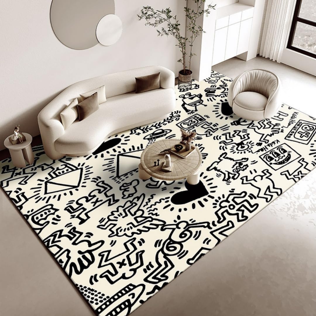 Tapis Moderne Abstrait Lavable 100x200 pour Décoration d'Intérieur Salon