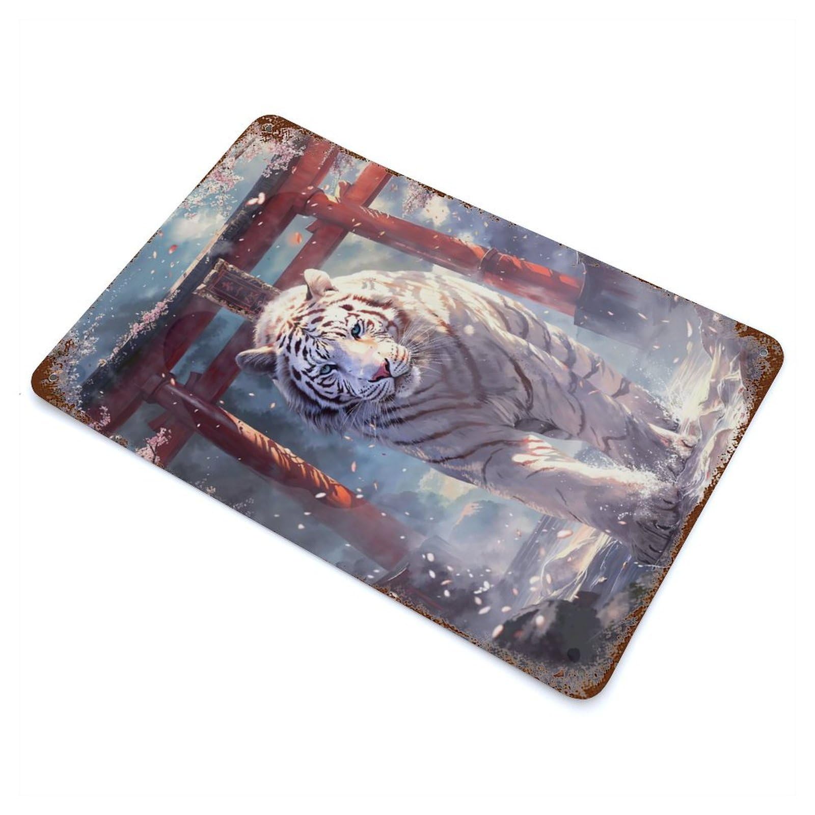 Sakura Tiger Torii Path Vintage Rust Metal Sign 11.8"x7.9", for Basement, Hobby Room And Garage Decor, Farmhouse Wall Decor