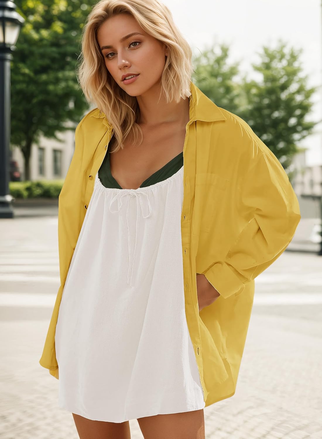 Womens Sundresses Mini Linen Beach Cover Up Tank Summer Casual Spaghetti Strap Sleeveless Dress with Pockets White M - Image 4