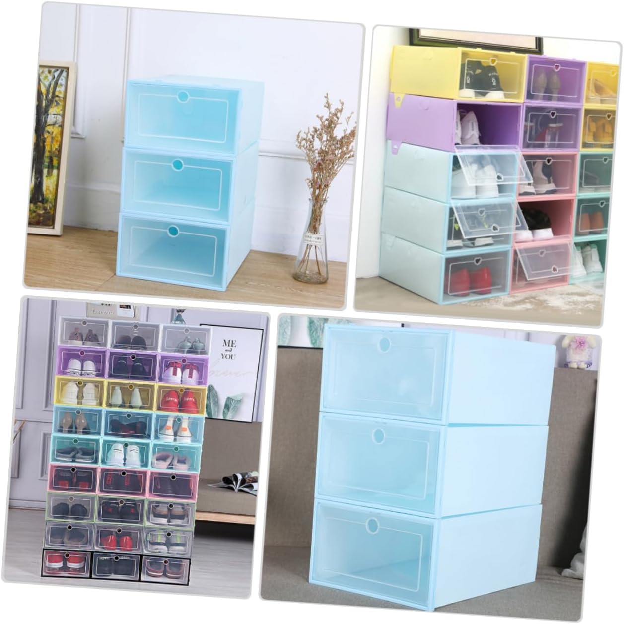 Ipetboom 6pcs Transparent Drawer Type Shoe Boxes Stackable Organizer with Window for Men Dustproof Plastic Container for Shoes and Accessories Storage