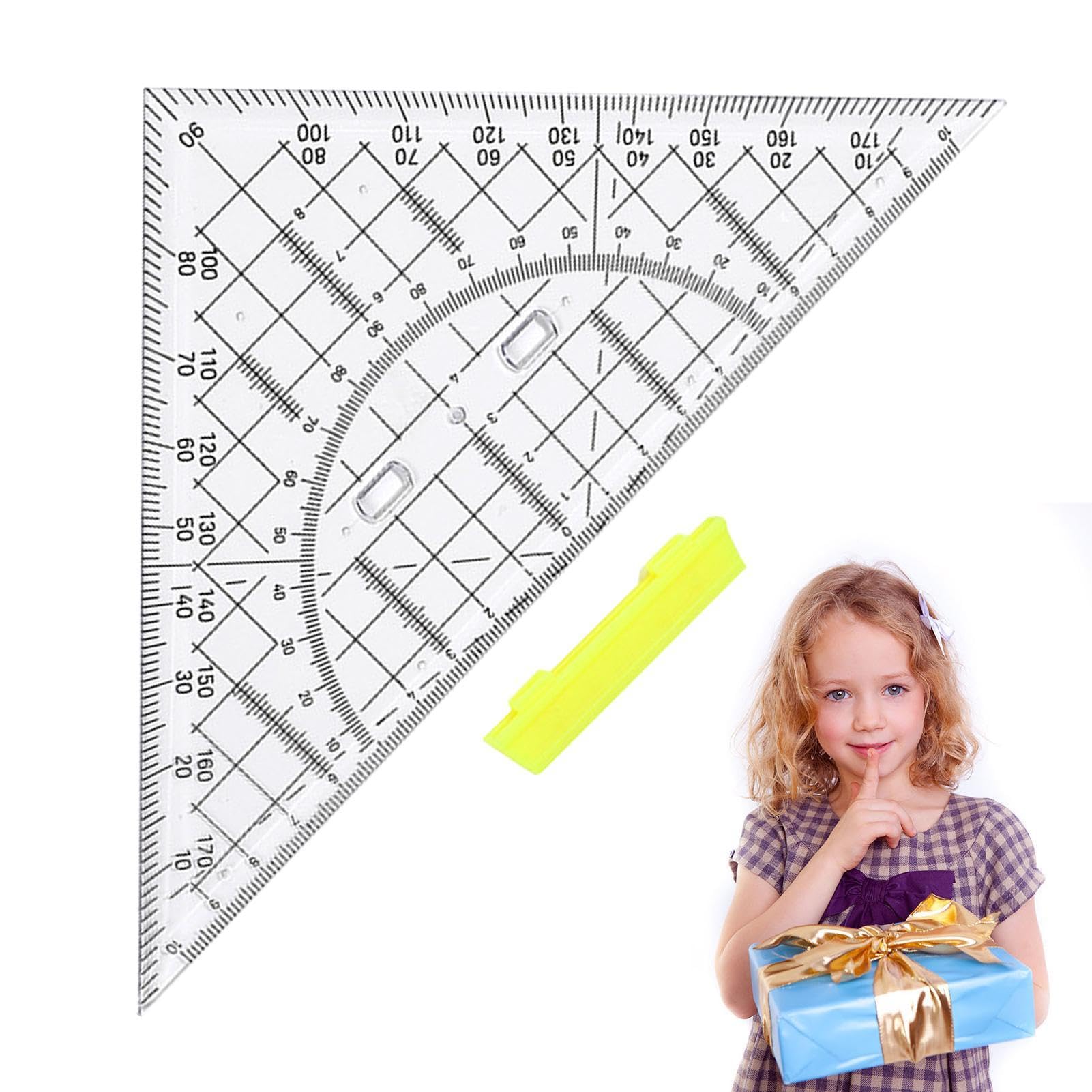 Dreieckszeichenwerkzeug, Geometrie 22 cm – Mathe-Winkelmesser, transparent zum Nähen und Schneiden von Patchwork-Dreiecken.