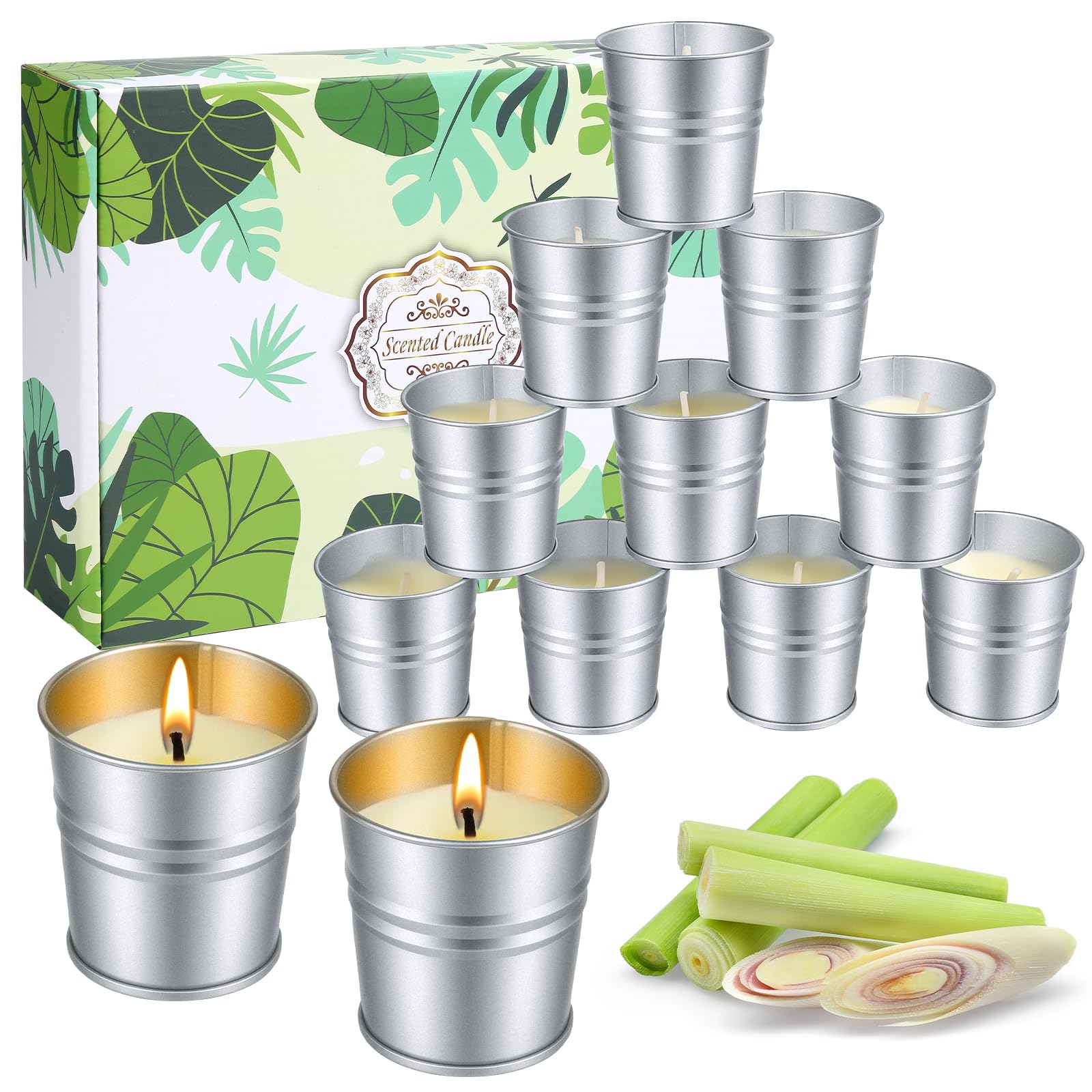 12 Stück Citronella Kerzen Outdoor, Citronella Kerze mit Sojawachs, Duftkerzen für Garten, Balkon, Picknick, Camping, Terrasse, Drinnen, Brenndauer Bis zu Ca. 240 Stunden