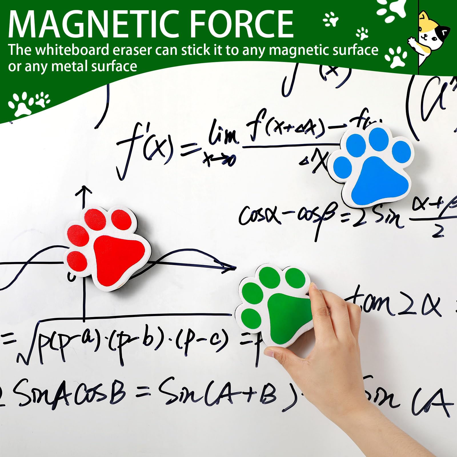 12 Stück magnetische Whiteboard-Radiergummi, Pfotenform, trocken abwischbar, Whiteboard-Magnet, sortierte trockene Radiergummis, Kreidetafel-Reiniger für Kinder, Zuhause und Büro, 4 Farben