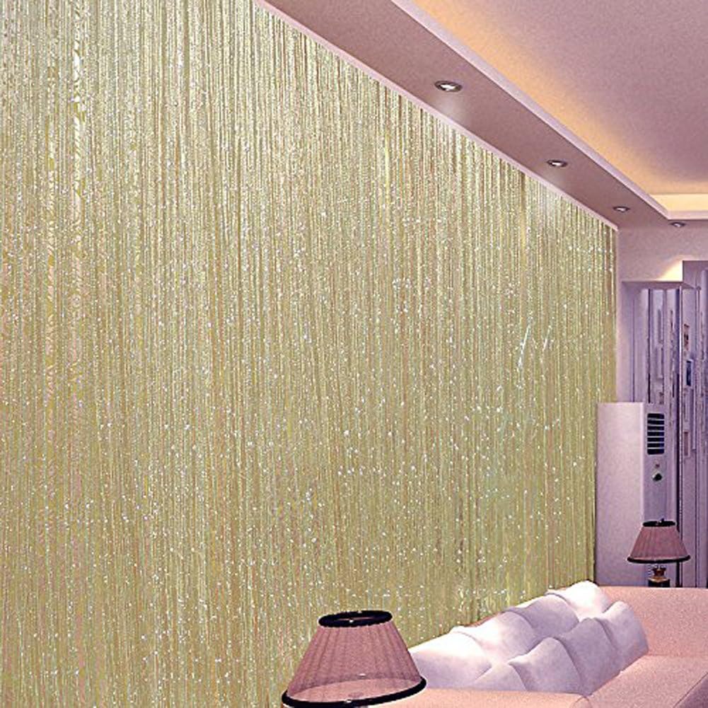 Gemdale Champagne 1x2m Rare Flat Silver Ribbon Door String Curtain Thread Fringe Window Panel Room Divider Cute Strip Tassel Party Events