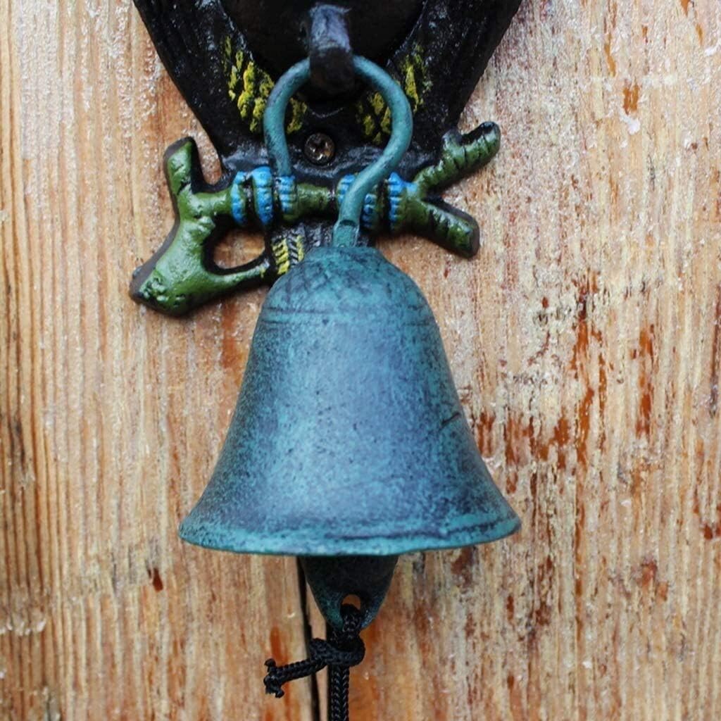 Cast Iron Decorative Doorbell Outdoor Dinner Bell Large Wrought Iron Hanging Metal Knocker Bell Three-dimensional Owl Wrought Iron Doorbell Hand-cranked Doorbell Retro Garden Decoration Wall Decoratio