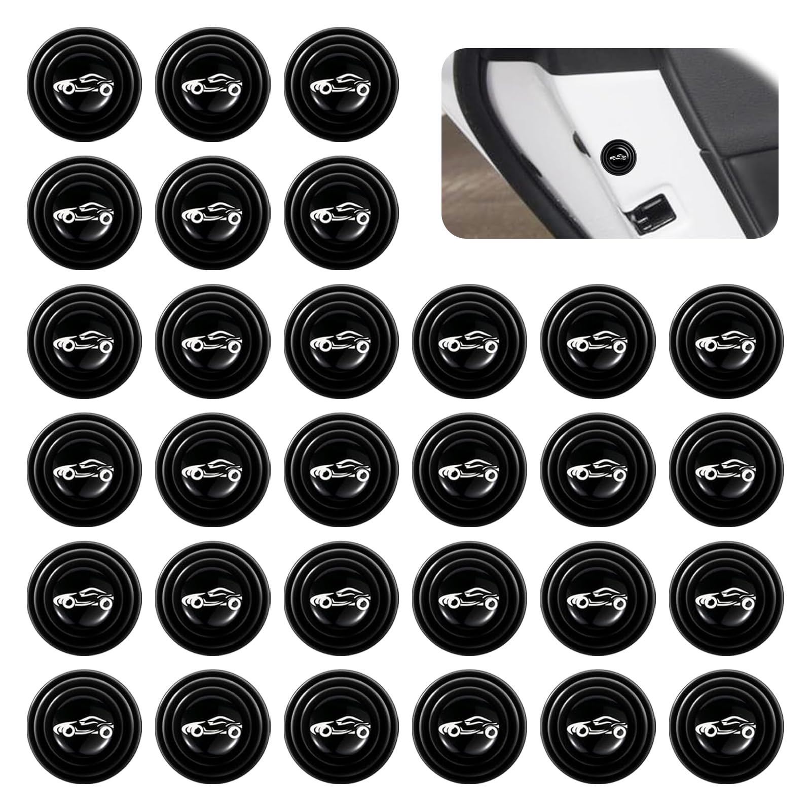 Eratus 30 PCS Door Shock Absorber Pad, Thickened Silicone Door Edge Cushion Mute Mat, Self-Adhesive Waterproof Anti-Collision Protection Mat for Bumper Mirrors, Universal for Cars Trucks (Black)