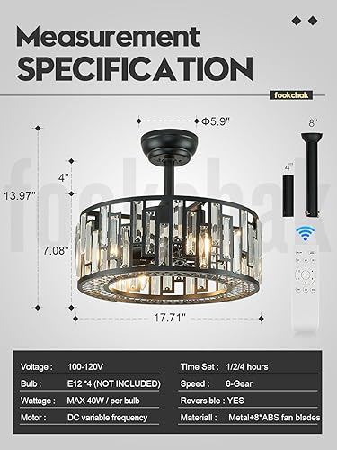 Miniatura 7 de FookChak Ventilador de techo enjaulado con control remoto moderno ventilador de techo de jaula dorada con luz sin aspas para sala de estar